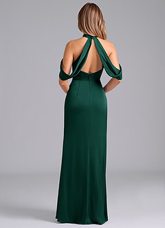 Azazie Bonny Bridesmaid Dresses Emerald Mermaid Off the Shoulder Stretch Satin Dress image2