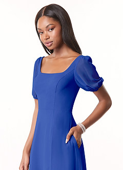 Azazie Alani Bridesmaid Dresses Royal Blue A-Line Square Neckline Chiffon Dress image4