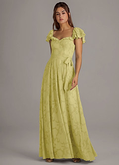 Azazie Aricella Brautjungfernkleider A-Linie Korsett Blumen-Burnout Kleid Zitronensorbet image3