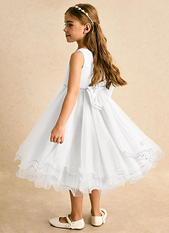 Azazie Lass Abiti da Ragazza di Fiori Abito A-Line in Tulle Fiocco Bianco image3