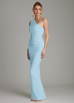 Azazie Shanice Vestidos de damas de honor Vestido de Azul Cielo de Jersey elástico de primera calidad de Corte Recto con Hombro unilateral image4