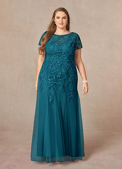 Azazie Laurie Mother of the Bride Dresses Ink Blue Mermaid Scoop Sequins Tulle Dress image8