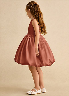 Azazie Nirvana vestidos de niña de las flores Vestido de Castaño de Satin Mate de Princesa con Volante image4