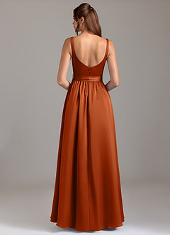 Azazie Elliott Bridesmaid Dresses Burnt Orange A-Line with Pockets Stretch Satin Dress image6