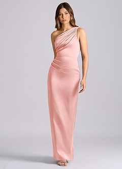 Azazie Akilah Probar vestidos en casa Vestido de Azul Cielo de Satén Elástico de Corte Sirena con Hombro unilateral image4