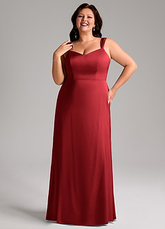 Azazie Denice Bridesmaid Dresses Scarlet Sheath Pleated Stretch Satin Dress image10
