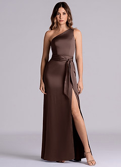 Azazie Philana Final Sale Ganache A-Line One Shoulder Stretch Satin Dress image8