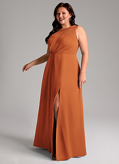 Azazie Phaedra Bridesmaid Dresses Cinnamon A-Line One Shoulder Chiffon Dress image14