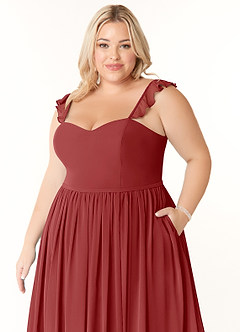Azazie Metz Brautjungfernkleider A-Linie Herzchen Gerüscht Chiffon Kleid Rost image11