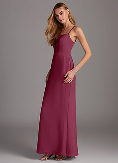 Azazie Tayla Bridesmaid Dresses Mulberry Sheath Square Neckline Chiffon Dress image3