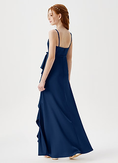 Azazie Kaylee Junior Robe Trapèze en Satin extensible avec ceinture Bleu Marine Foncé image5