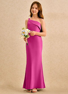 Azazie Almond Girls Formal Sukienki dla dziewczynek sypiących kwiaty Osłona Jedno ramię Satyna elastyczna Długość podłogi Sukienka image3