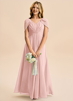 Azazie Emma Junior Powder Pink A-Line Pleated Chiffon Dress image3