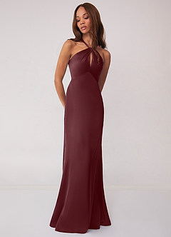 Barbie ♥ Azazie Bridesmaid Dresses Sangria Sheath Stretch Satin Dress image4