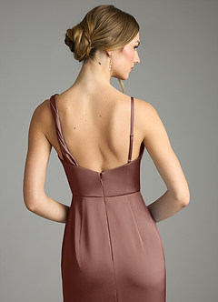 Azazie Samara Bridesmaid Dresses Espresso Mermaid Pleated Stretch Satin Dress image6