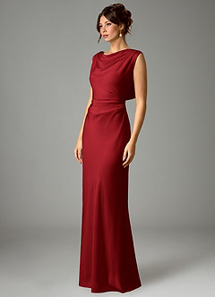 Azazie Kieryn Bridesmaid Dresses Scarlet Mermaid Pleated Stretch Satin Dress image5