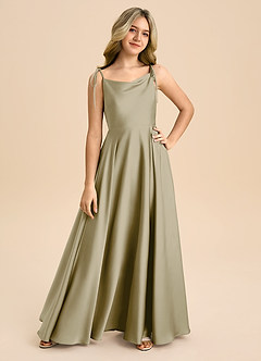 Azazie Popsy Junior Moss Green A-Line Bow Stretch Satin Dress image8