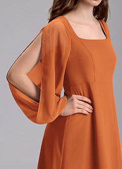 Azazie Bondi Junior Cinnamon A-Line Blouson Chiffon Dress image8