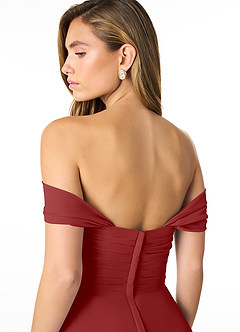 Azazie Kaitlynn Bridesmaid Dresses Rust Empire Ruched Chiffon Convertible Dress image6