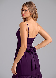 Azazie Nathalia Bridesmaid Dresses Grape A-Line Pleated Stretch Satin Dress image2
