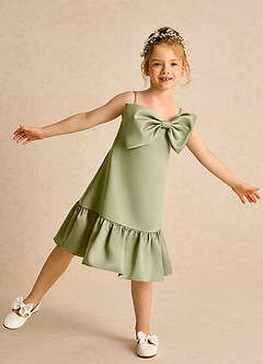 Azazie Kiwi Flower Girl Dresses Moss Green A-Line Spaghetti Strap Matte Satin Dress image1