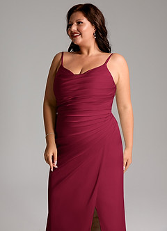 Azazie Deandra Bridesmaid Dresses Burgundy Mermaid Pleated Stretch Satin Dress image12