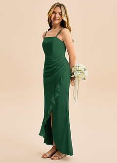 Azazie Buzzy Junior Dark Green Sheath Pleated Chiffon Dress image1