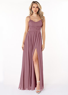 Azazie Yanelie Final Sale Vintage Mauve A-Line Scoop Pleated Chiffon Dress image2