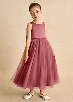 Azazie Solia Abiti da Ragazza di Fiori Abito Principessa in Tulle Fiocco Rosa Antica image4