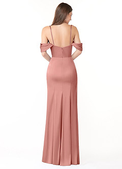 Azazie Amyra Bridesmaid Dresses Rosette Sheath Off the Shoulder Stretch Satin Convertible Dress image6