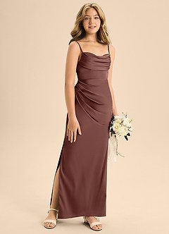 Azazie Mai Junior Robe Trapèze en Satin extensible Encolure en Forme de Cœur Expresso image3