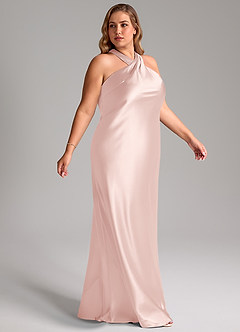 Azazie Doretta Bridesmaid Dresses Blushing Pink Mermaid Bow Metallic Satin Dress image10