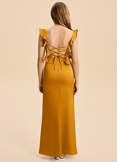 Azazie Jessamine Junior Butterscotch A-Line Ruched Stretch Satin Dress image2