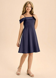 Azazie Anselie Junior Linia A Pofałdowany Satyna elastyczna Mini Młodsza druhna Sukienka image6