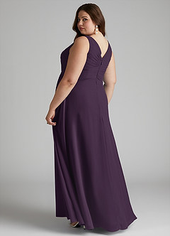 Azazie Flora Bridesmaid Dresses Plum A-Line Pleated Chiffon Dress image11