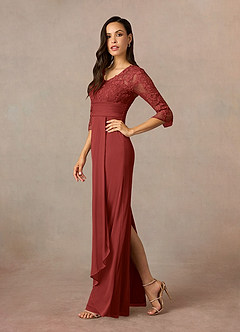 Azazie Poe Mother of the Bride Dresses Rust Sheath Lace Dress image2