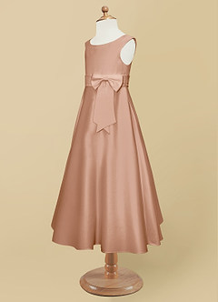 Azazie Lindy Flower Girl Dresses Champagne Rose A-Line Pleated Matte Satin Dress image12