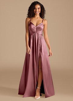 Azazie Alia Bridesmaid Dresses Vintage Mauve A-Line Pleated Metallic Satin Dress image8