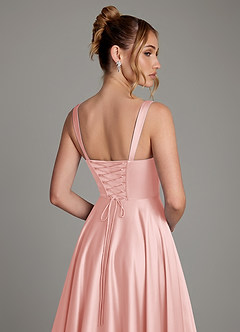 Azazie Azaria Robes de demoiselle d'honneur Robe Trapèze en Satin extensible Corset Rose Poudré image2