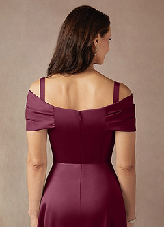 Azazie Amelia Mother of the Bride Dresses Mulberry A-Line Off the Shoulder Stretch Satin Dress image7
