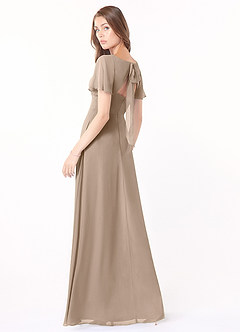 Azazie Kimber Bridesmaid Dresses Taupe A-Line Flounce Sleeve Chiffon Dress image7