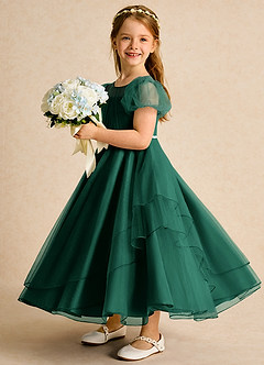 Azazie Duckie vestidos de niña de las flores Vestido de Esmeralda de Tul de Princesa con Plisado image4