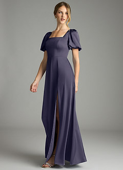 Azazie Fyona Bridesmaid Dresses Stormy A-Line Pleated Stretch Satin Dress image4