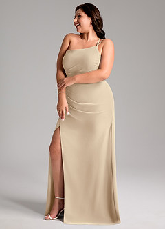 Azazie Eren Robes de demoiselle d'honneur Robe Fourreau en Mousseline de soie Ue épaule Champagne image11
