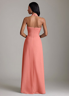 Azazie Clarisa Bridesmaid Dresses Salmon Pink A-Line Pleated Chiffon Dress image2