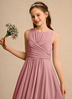 Azazie Ducky Girls Formal Robe Demoiselle D'honneur Fillette Robe Trapèze en Mousseline de soie Plissé Rose Poussiéreuse image3