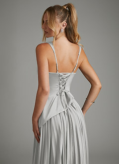 Azazie Stephanie Bridesmaid Dresses Silver A-Line Corset Stretch Satin Dress image10