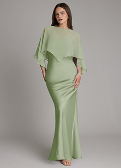 Azazie Ambra Brautjungfernkleider Meerjungfrau-Linie Plissee Stretch-Satin Kleid Staubiger Salbeigrün image1