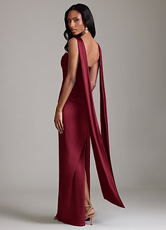 Azazie Jasmyn Vestidos de damas de honor Vestido Borgoña de Satén Elástico de Corte Recto con Palabra de honor image2