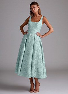 Azazie Amalie Bridesmaid Dresses Mist A-Line Pleated Floral Burnout Dress image1